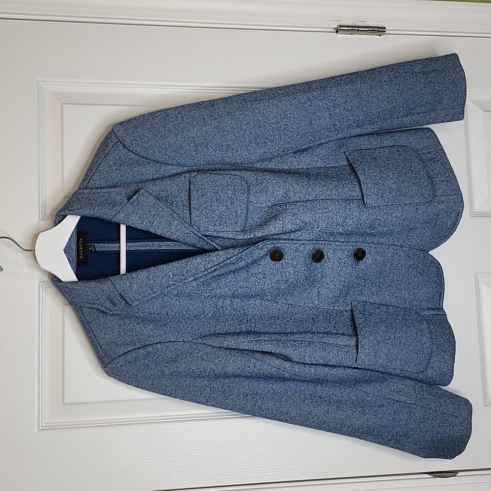 Talbots Wool Blend Heathered Blue Blazer, Women's Size 10